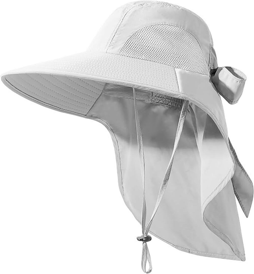 DOCVIT Women UV Sun Hat Wide Brim Neck Flap Fishing Hiking Light Gray New